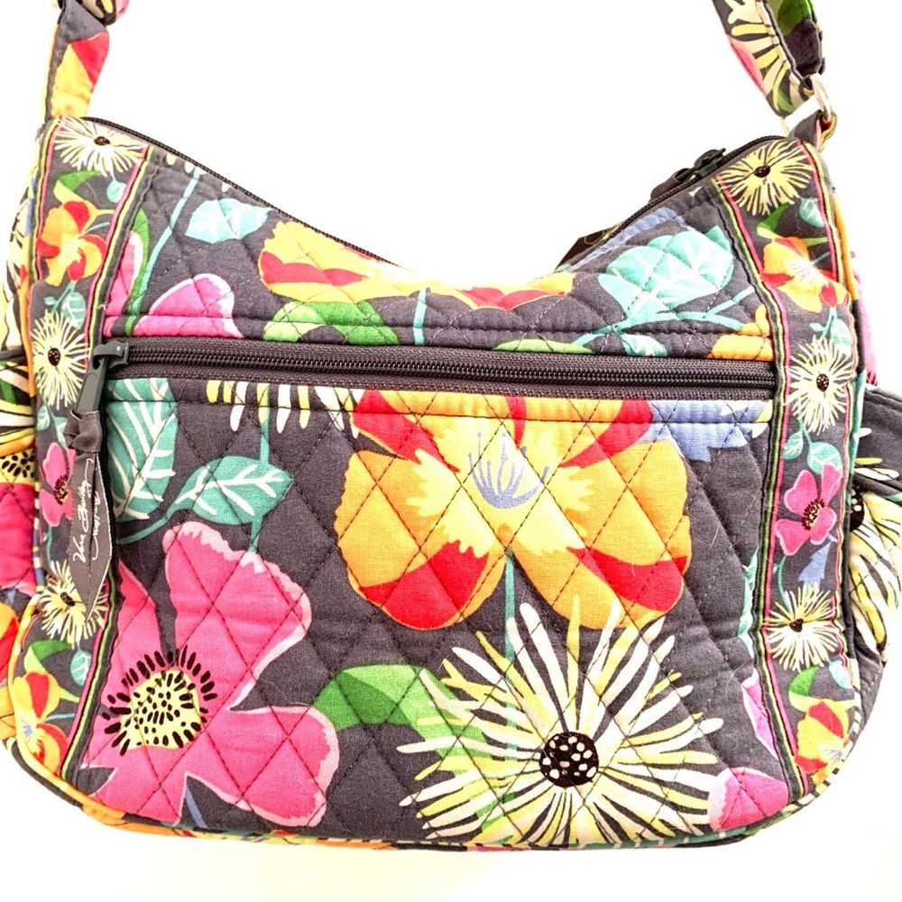 Vintage Vera Bradley Quilted Floral Shoulder Bag in Black, Pink & Yellow - Picture 2 of 11